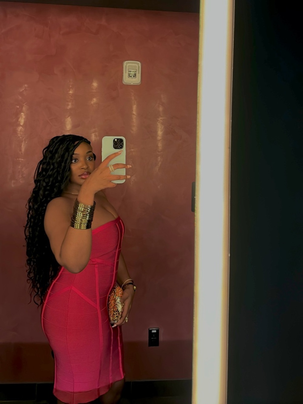 Women’s Bebe Strapless Bandage Dress in Hot Pink